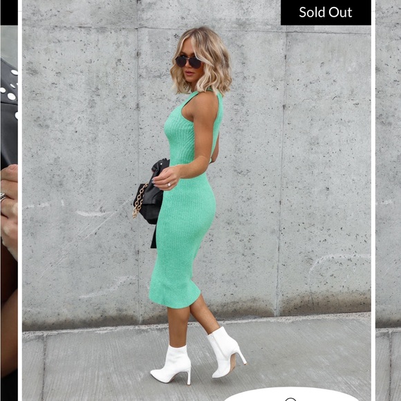 EXCEEDING EXPECTATIONS RIBBED KNIT MIDI DRESS - GREEN - Picture 5 of 6